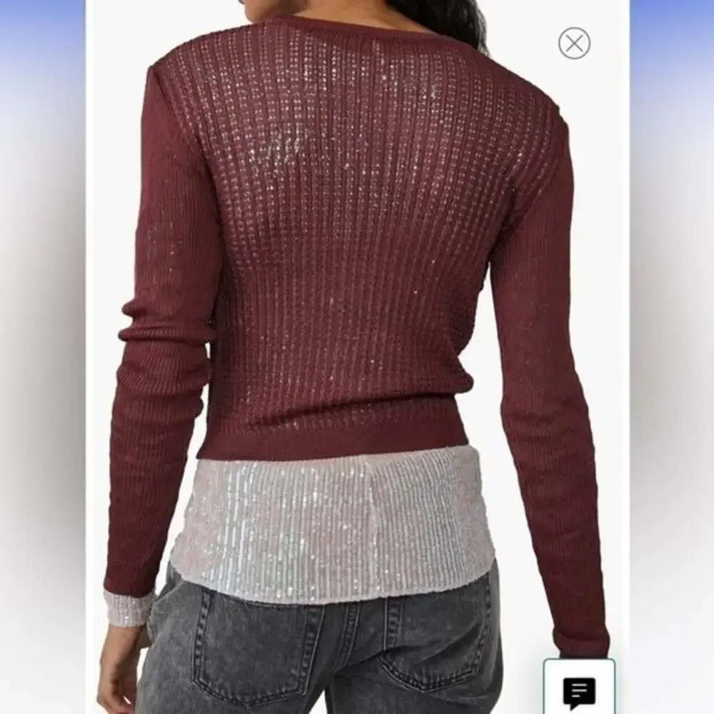 NWT Free People H20 Crew Pullover Size small raw garnet burgundy color​​​​​​​